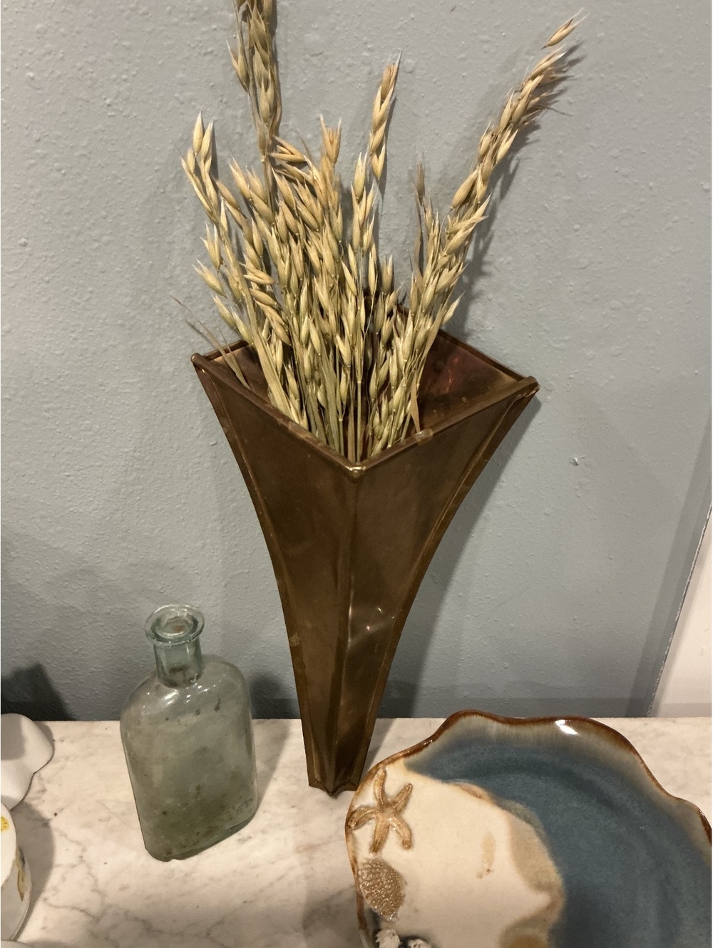 Vintage Brass Geometric Wall Pocket Vase Art Deco